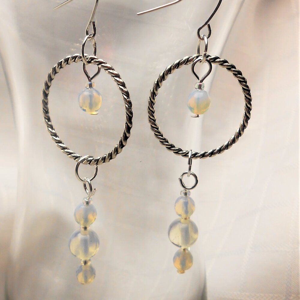 No 74 Handmade earrings with polished stones and 1 1/2 inches rings